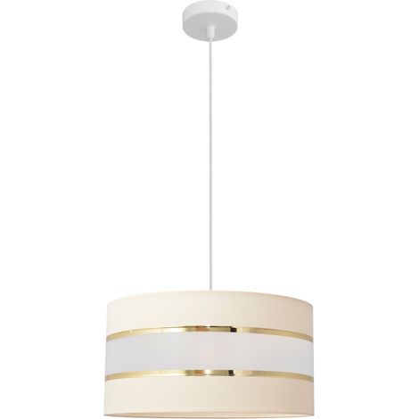 Helam HELEN Plafonnier Suspension Cylindrique Ecru, Doré, Blanc 40cm