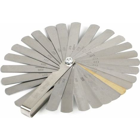 Jauge d'épaisseur - 32 lames - Jeu de jauges d'épaisseur - 0,038 à 0,89 mm - Acier inoxydable - Argent - Double marquage métrique/impérial - Pour mesurer la largeur ou l'épaisseur d'un espace (1/4)