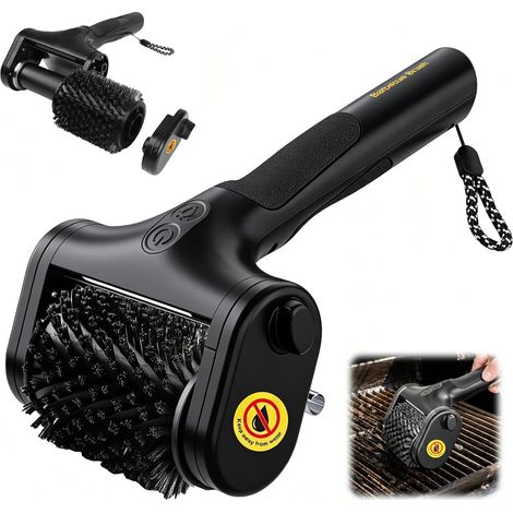 Brosse électrique pour barbecue - Batterie 2600 mAh et étanche - 2 niveaux (590/1000 tr/min) - Avec lumière LED - Brosse de nettoyage électrique pour grilles de barbecue - Avec tête de brosse en acier (1/5)