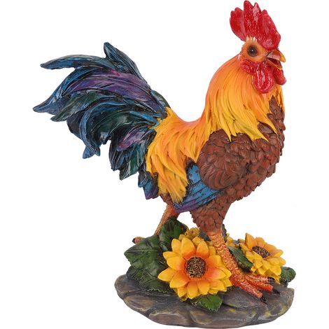 statue jardin exterieur-Sculpture de Coq Décorative pour Jardin et Cour - Ornement en Résine Synthétique Résistant (Coloris Rouge Brun, Dimensions 26.5x22 cm) (1/5)
