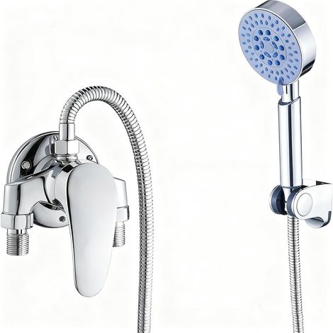 Mitigeur de douche avec tuyau et tête de 1,5 m, ensemble de robinet de douche mural, mitigeur manuel pour eau froide et chaude, finition chromée