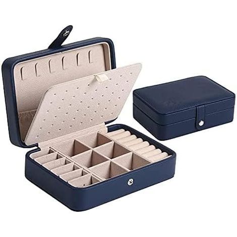 Nuovo cofanetto da viaggio in similpelle PU per gioielli, espositore per orecchini e anelli, può contenere fino a 68 orecchini (blu). (1/4)