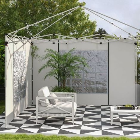 Lot de 2 parois latérales de tonnelle 3x3/3x6 m, fenêtres enroulables & portes zippées, polyester blanc