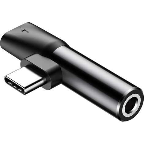 Adaptador de audio Baseus USB-C a Mini Jack de 3,5 mm + USB-C (Negro) (1/5)