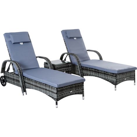 3-teiliges Garten-Loungeset aus Polyrattan und Metall grau mit Tisch (1/5)