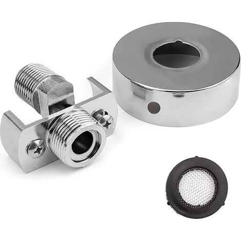 Shower Faucet Adapter, Brass Silver Swivel Ball Joint Process with Decorative Cover, Excentric Fitting Mixer Tap, Adjustable Length, for Kitchen, Shower (1/5)