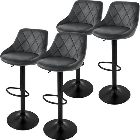ML-Design Set 4x Taburetes de Bar de Terciopelo Gris, Sillas de Mostrador Giratorias 360° Tapizadas con Altura Regulable 62-82cm, Asiento de Bistro para Comedor, Salón, Sala de Estar o Restaurante (1/5)