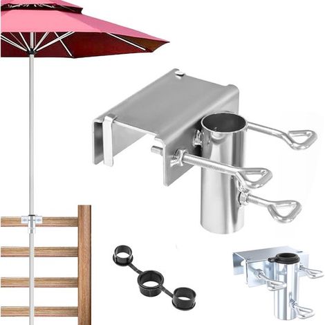 Soporte de sujeción para sombrilla de exterior, 1 pieza, Soporte de metal para sombrilla, patio, balcón, tribunas, balaustradas, pasamanos (1/5)