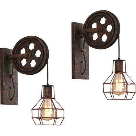 AMXCNOY Vintage-LED-Wandleuchte mit Metall- und Holzrollensystem – Retro-Industriestil – E27-Fassung – Für Café, Bar, Wohnzimmer, Loft (1/5)