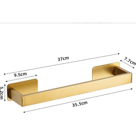 (35,5 cm) Toallero autoadhesivo de acero inoxidable para baño con barra sencilla y diseño cuadrado en oro cepillado. (1/3)