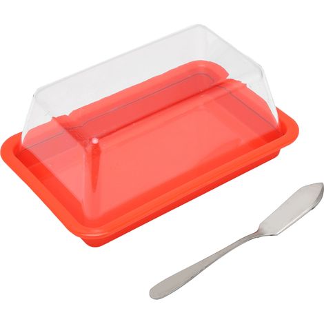 Boîte à beurre carrée en plastique, coupe-beur, boîte à fromage avec couvercle transparent, rouge (1/5)