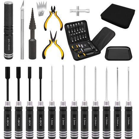 Kit d'outils RC 19 en 1 - Tournevis RC - Écrou Hexagonal - Tournevis cruciforme - Pince RC - Kit de réparation pour 1/8 1/10 - Noir (1/5)