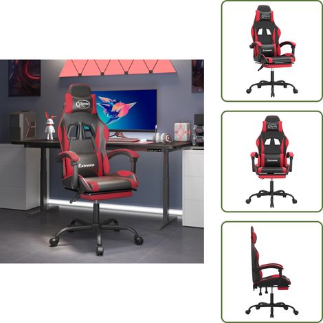 The Living Store Chaise de jeu avec repose-pied Noir et rouge Similicuir - Chaise de jeu confort