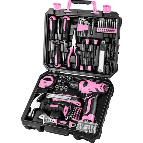 Malette d'outils complète rose 126 pièces, avec perceuse-visseuse sans fil 8V - Idéale pour la réparation et l'entretien à la maison. (1/5)
