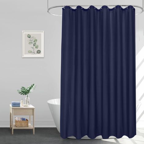 Rideau de douche 180x180 cm Bleu en textile lavable, rideaux de douche imperméables anti-moisissure pour la salle de bain avec 12 anneaux (1/5)