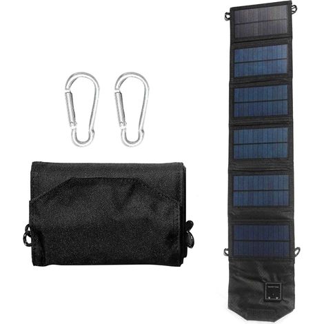 Chargeur solaire pliable 12W, double USB 5V, étanche, haute efficacité, avec 2 mousquetons, pour camping et voyage (1/5)