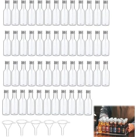 Bouteille de Jus Vide Réutilisable avec Couvercle,Bouteilles de Vin Rechargeable,Bouteille en Plastique avec Bouchon à Vis et Entonnoir,50 Pièces 100 ML Flacon et 5 Entonnoirs (1/5)
