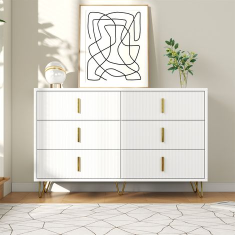 Elegante credenza dal design moderno, cassettiera e ampio spazio di archiviazione, maniglie dorate (1/5)
