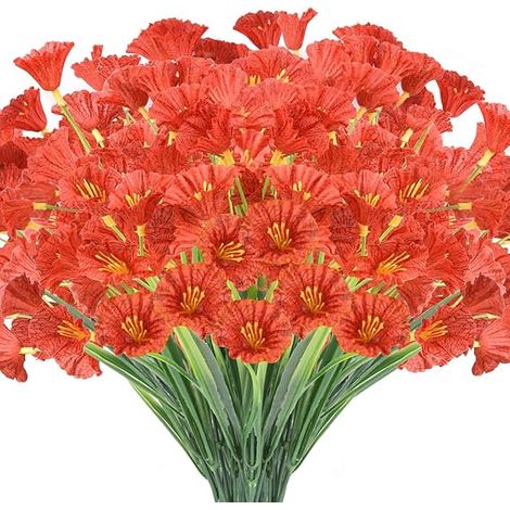24 bouquets de fleurs artificielles d'extérieur résistantes aux UV, fausses plantes en plastique qui ne se décolorent pas, décoration pour jardin, porche ou jardinière (orange)-AquaForge (1/5)