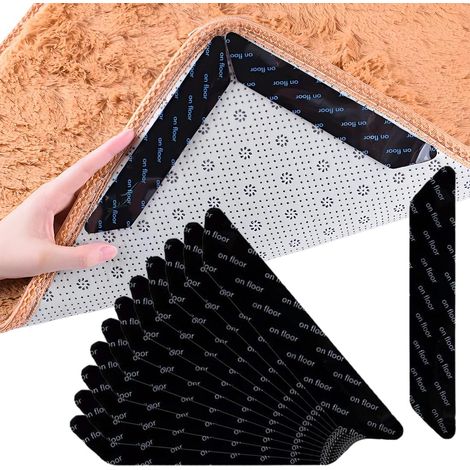 12 pièces Antidérapant, Autocollants Lavables, Coins de Tapis, Réutilisable, Sous Tapis, Parquet et de Sol, Coussinets et Protecteurs, pour Planchers Durs, Bois Franc, carpettes et Tapis (1/5)