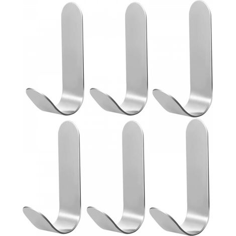 6 Pcs Crochet Adhésif Mural, Acier Inox Crochet Mural Imperméable Accroche Serviettes Adhésif avec Boîte pour Salle de Bains Cuisine Bureau Salon (Argent) (1/5)
