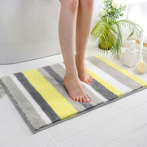 Non-slip, machine-washable bath mat, 40x60x3 cm, ultra-soft, absorbent, thickened shower mat, bathroom decoration, microfiber, yellow (1/5)