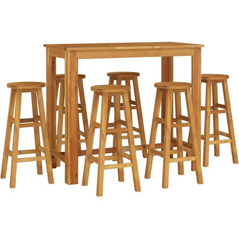 Mesa y taburetes altos de jardín 7 pzas madera maciza acacia vidaXL (1/4)