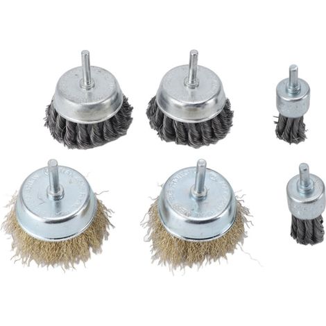 Set mit 6 Drahtbürsten für Bohrmaschinen, multifunktionales Topfset zum Polieren von Metallen, Entfernen von Rost und Farbresten (1/5)
