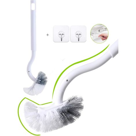 Brosse WC - Tête Hémisphérique Souple en ABS PP - Manche Incurvé 40 cm - Pour Nettoyage Sous Rebord - Lot de 2 avec Crochet (1/5)