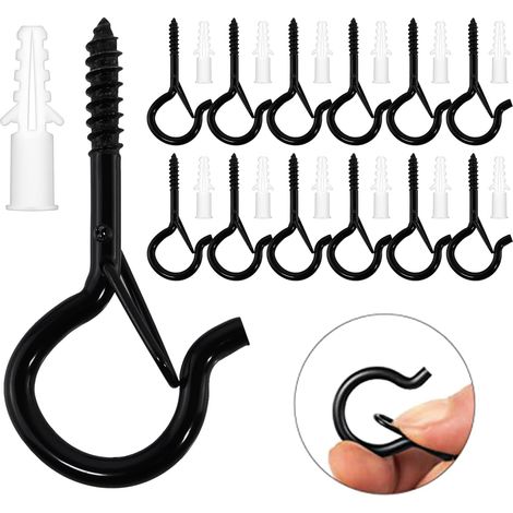 Crochet Inox à Visser 12 Pièces Avec Boucle de Sécurité - Crochet de Plafond en Bois Pour Suspendre Paniers à Plantes, Mangeoires à Oiseaux, Lanternes, Tasses (1/5)
