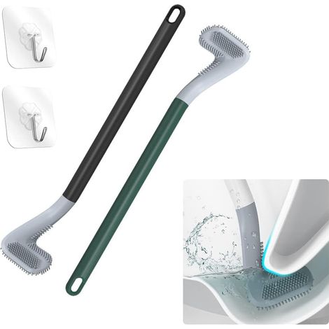 brosse de nettoyage de cuvette de toilette flexible en silicone, brosse de nettoyage de toilette murale à 360° sans angle mort (noir et vert)
