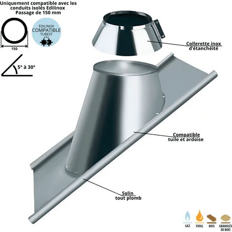 Solin plomb 5 à 30 degrés conduit double paroi isolé Edilinox - Diamètre 100 mm
