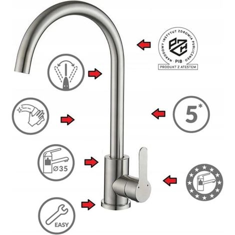 Robinet de cuisine monocommande sur pied chromé 23 x 36,5 cm Laiton pivotant Mono (1/2)