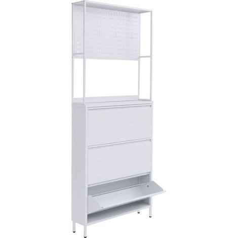 [NEUWERTIG] Schuhschrank HHG-432, Schuhregal Schuhkipper, 3 Kippfächer Metall 201x80x20cm weiß