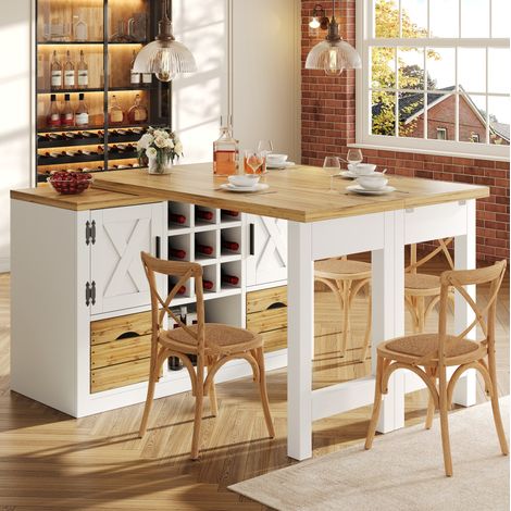 Tavolo da pranzo estensibile 120x40x72 cm, piano girevole 360 gradi, sideboard con ampio spazio, MDF bianco (1/5)