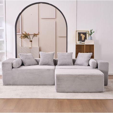 Divano angolare modulare con chaise longue, 3 moduli, montaggio senza attrezzi, utilizzo flessibile, imbottitura in schiuma e molle - grigio (1/5)