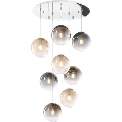 Lampadario Moderno Big Eclipse Metallo Cromo Vetro Multicolor 8 Luci E27