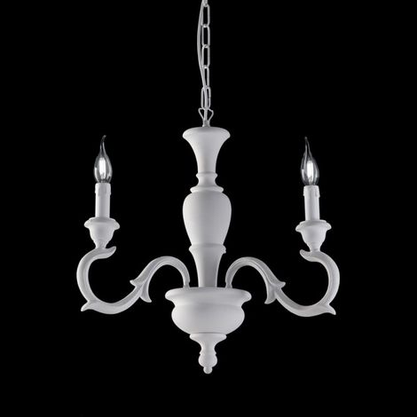 Lámpara de araña de madera blanca Shabby tres luces 43x h50 cm