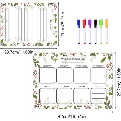 Calendrier magnétique hebdomadaire en acrylique pour réfrigérateur, tableau effaçable à sec - TYU056 (1/5)