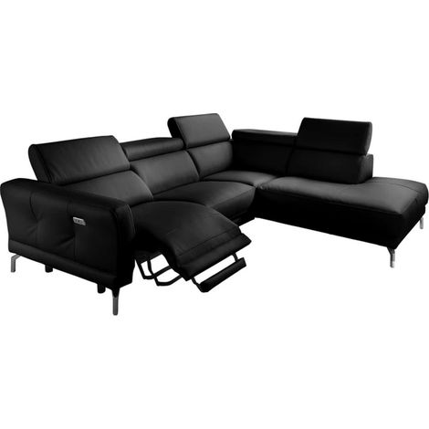Canapé d'angle relax en 100% tout cuir épais de luxe italien avec relax électrique, 5/6 places DALI, noir, angle droit (1/5)