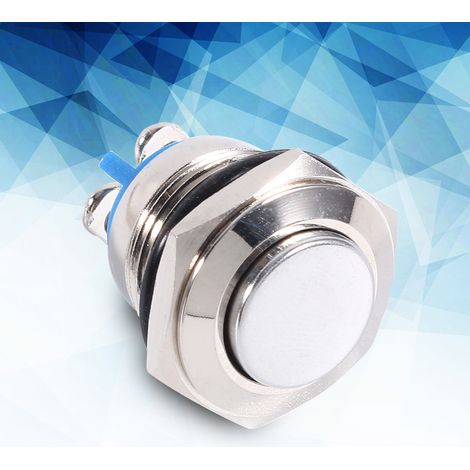 Interrupteur Bouton-Poussoir Métallique Momentané 12V 16mm Étanche pour Klaxon Voiture Argenté