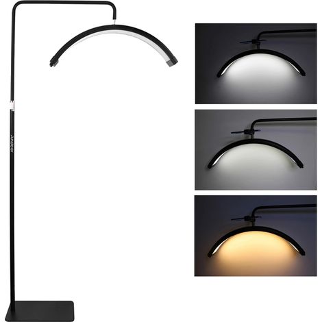 Lampe de sol en demi-lune, température de couleur réglable 3200K-5600K, source d'alimentation AC, télécommande incluse (1/2)
