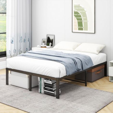 Cadre de lit en métal avec sommier plateforme robuste et tête de lit – Silencieux, montage facile, sans sommier tapissier – Idéal pour chambres d'amis – 120x200 cm (1/5)