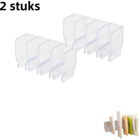 Étagère de rangement murale pour salle de bain en 2 parties - Sans perçage - Étagère de rangement pour cosmétiques - Porte-tube de dentifrice intégré à l'armoire à miroir - Transparent (1/5)