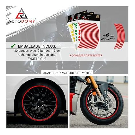 Autocollants Kit Liseret de Jante Moto Ensemble Complet pour Roues Jantes de 15" à 19" Pouces Stickers Moto Autocollant Moto Design (Jaune) (1/3)