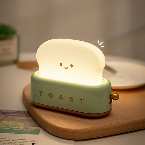 Nachtlicht für Kinder, Toaster-Nachtlicht fürs Kinderzimmer, dimmbare, warmweiße, USB-aufladbare Nachttischlampe mit Timer für die Schlafzimmerdekoration – Grün