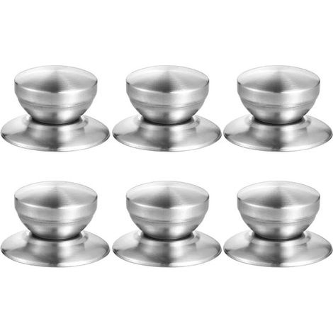 Mango para tapa de vidrio, 6 pomos de acero inoxidable para tapa de olla, tornillos alfombrilla antideslizante, Pomo repuesto cocina (plateado) (1/5)