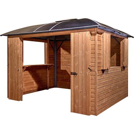 HABRITA Gloriette de jardin aluminium gris anthracite & épicéa thermo chauffé 10,80 m² - toit polycarbonate anti-UV