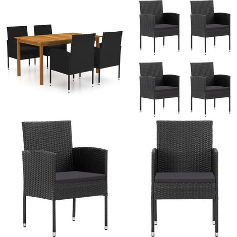 Ensemble à manger de jardin 5 pcs Noir - Ensemble Salon De Jardin - Mobilier De Jardin - Table De Jardin - Chaises De Jardin - Acacia Massif - Home & Living (1/5)