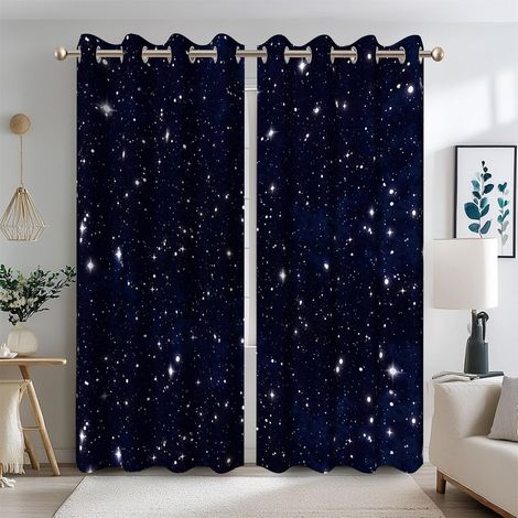 140x260cm Rideau d'obscurcissement Galaxy Starry Night pour Chambre d'enfant Noir Bleu foncé Univers Espace Rideaux de fenêtre Ombre Thermique Protection de confidentialité 2 Panneaux - 140L X 260H cm (1/5)